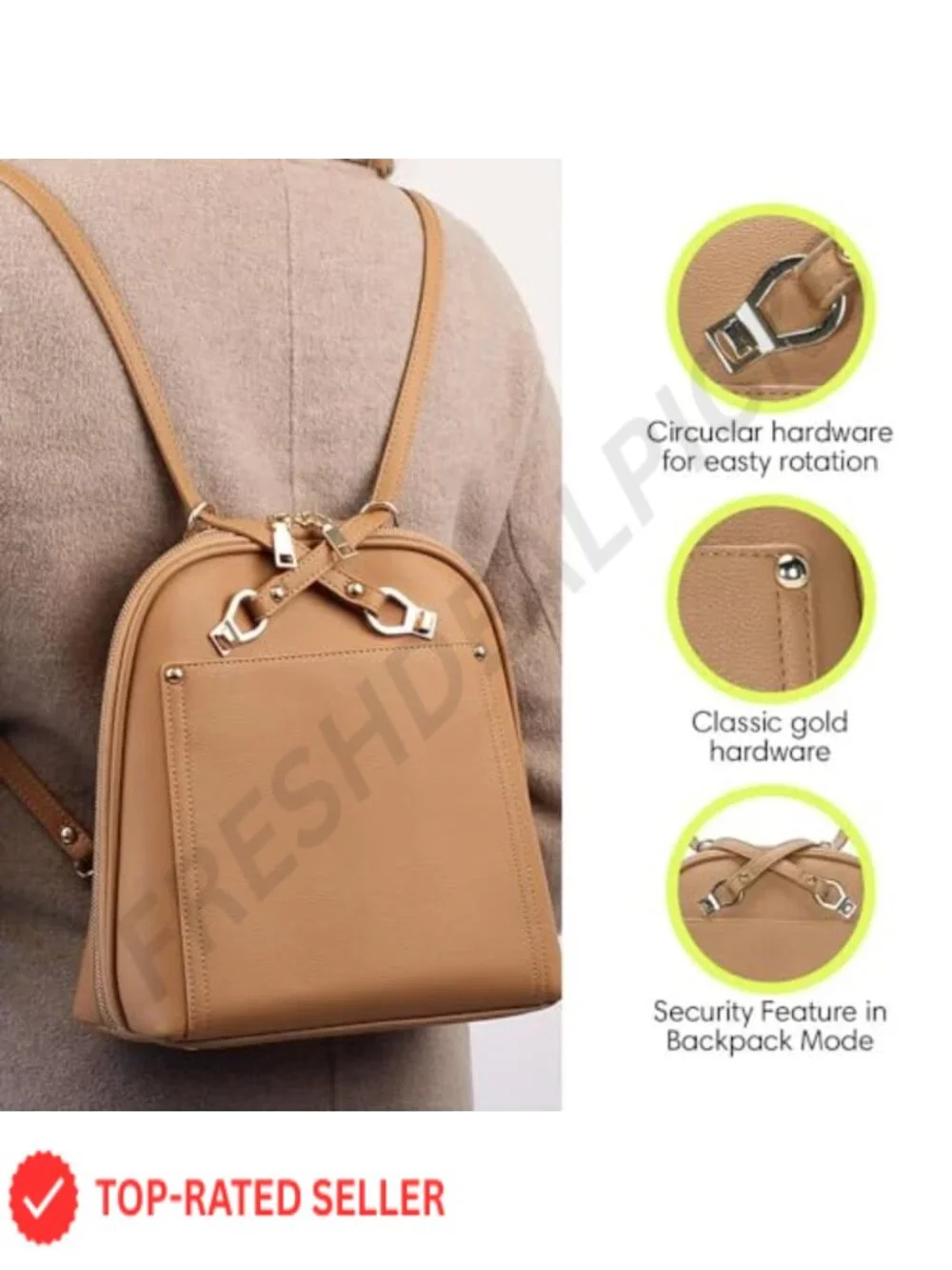 Vegan Leather Convertible Backpack Purse for Women, Shoulder Bag or Backpack